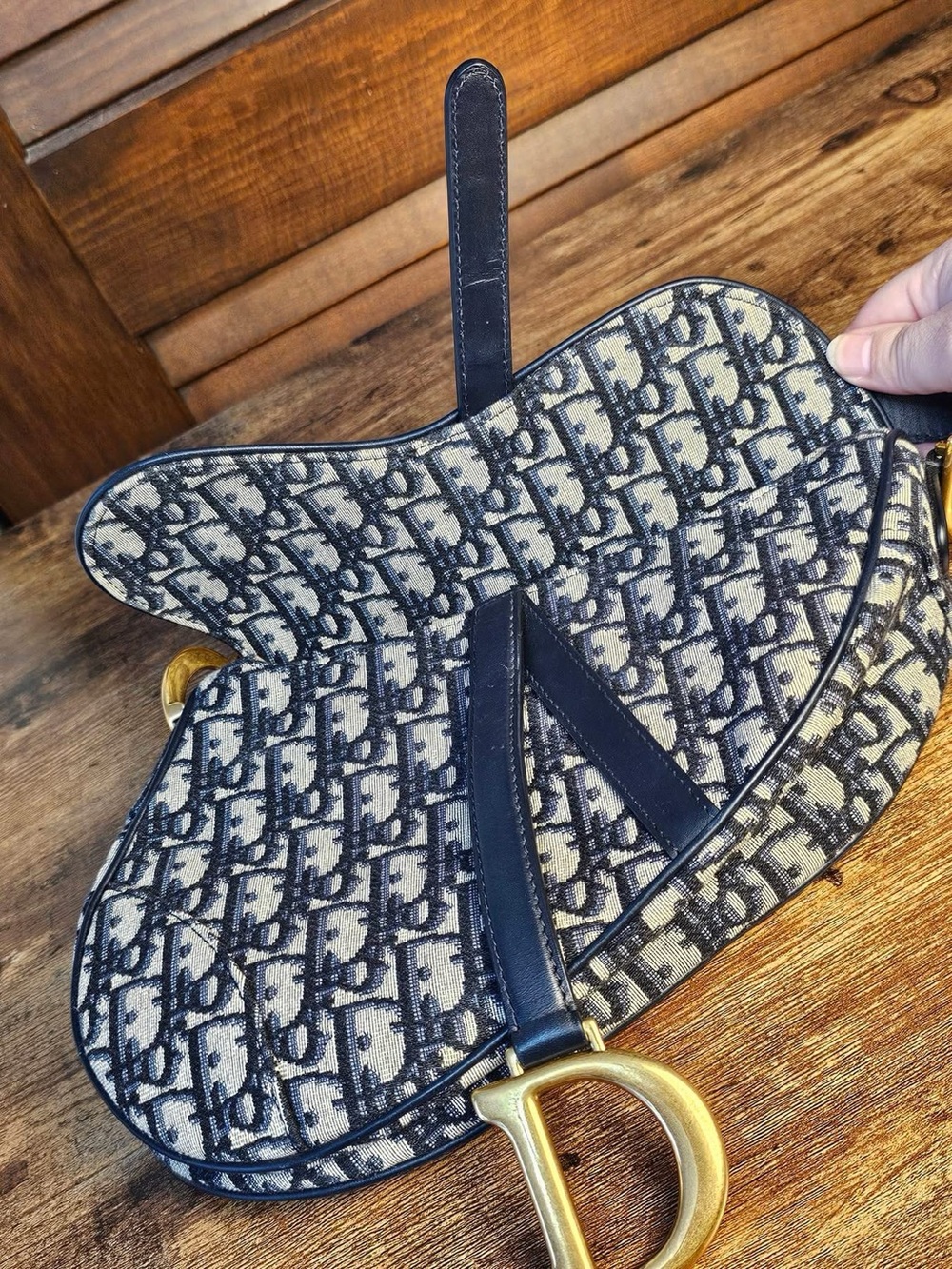 Dior Navy Saddle Bag - Signature Monogram with strap and dust bag - Picture 8 of 11